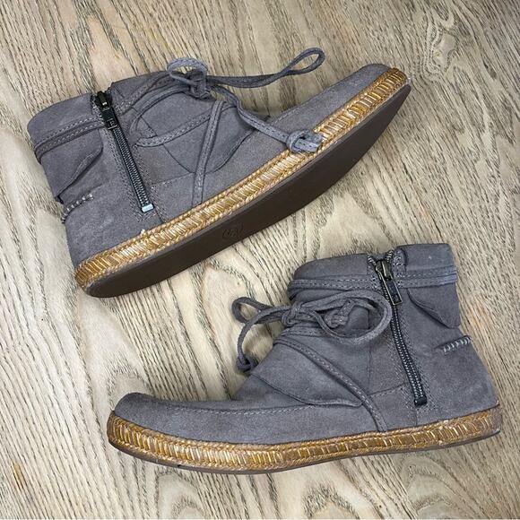 UGG Reid Moc Bootie Suede Ankle Boot Tan Slate Wrap Lace Boho Women’s Size 7.5 - Picture 8 of 11